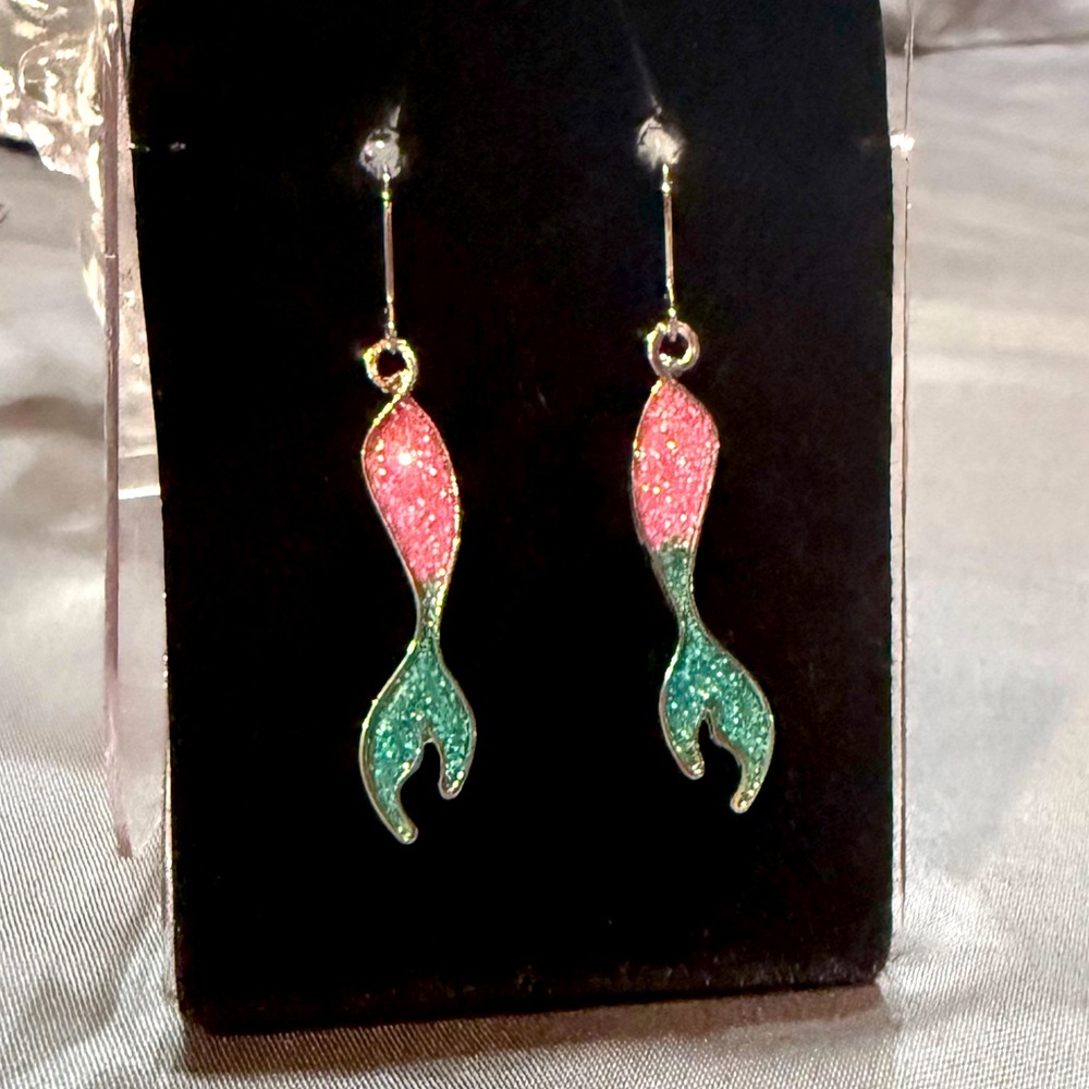 Mermaid Tail Pink and Green Earrings